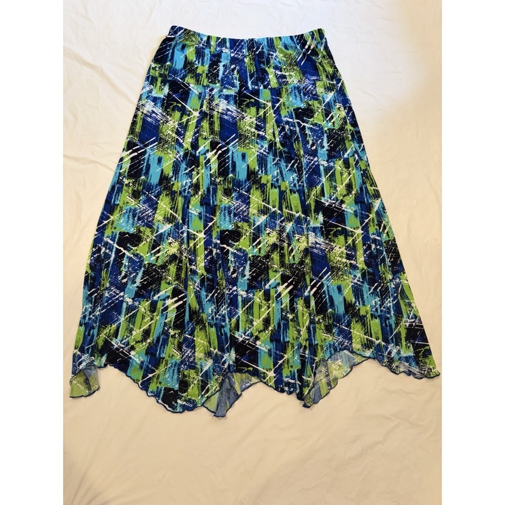 Cato Maxi Skirt Women's Size Large Blue/Green/White/Black Flowy, Elastic Waist